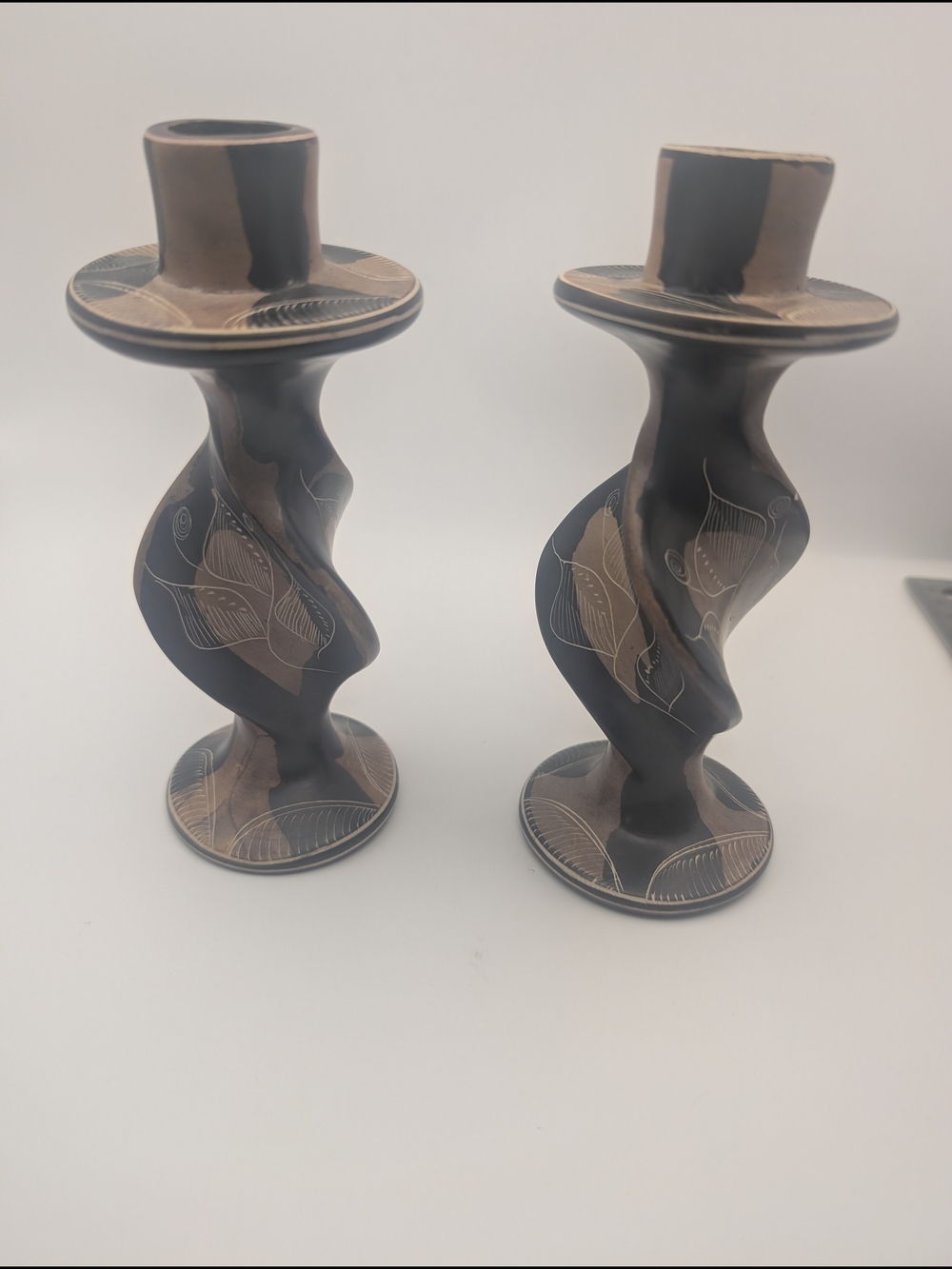 Sandstone  Twisted Ceramic Candlestick Pair